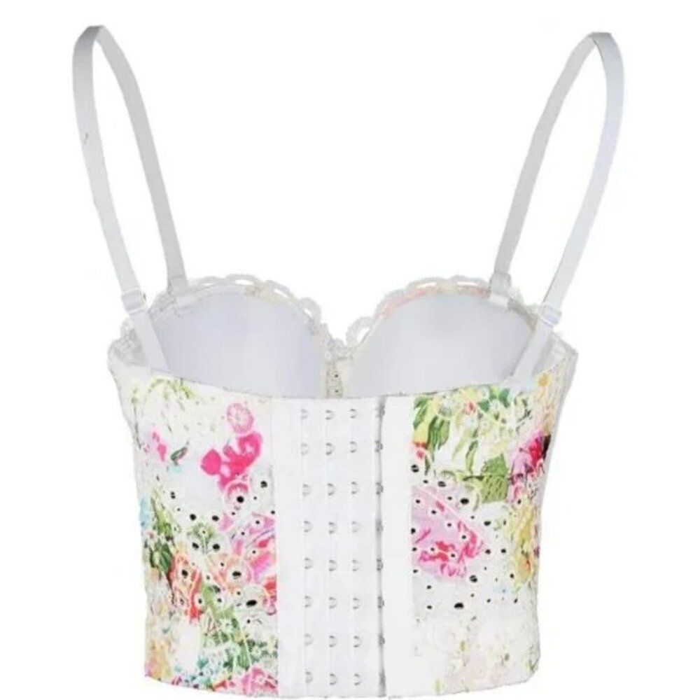 Women's Embroidery Floral Hollow Lace Bustier Crop Top Sexy Corset Bra Top White - Picture 2 of 7